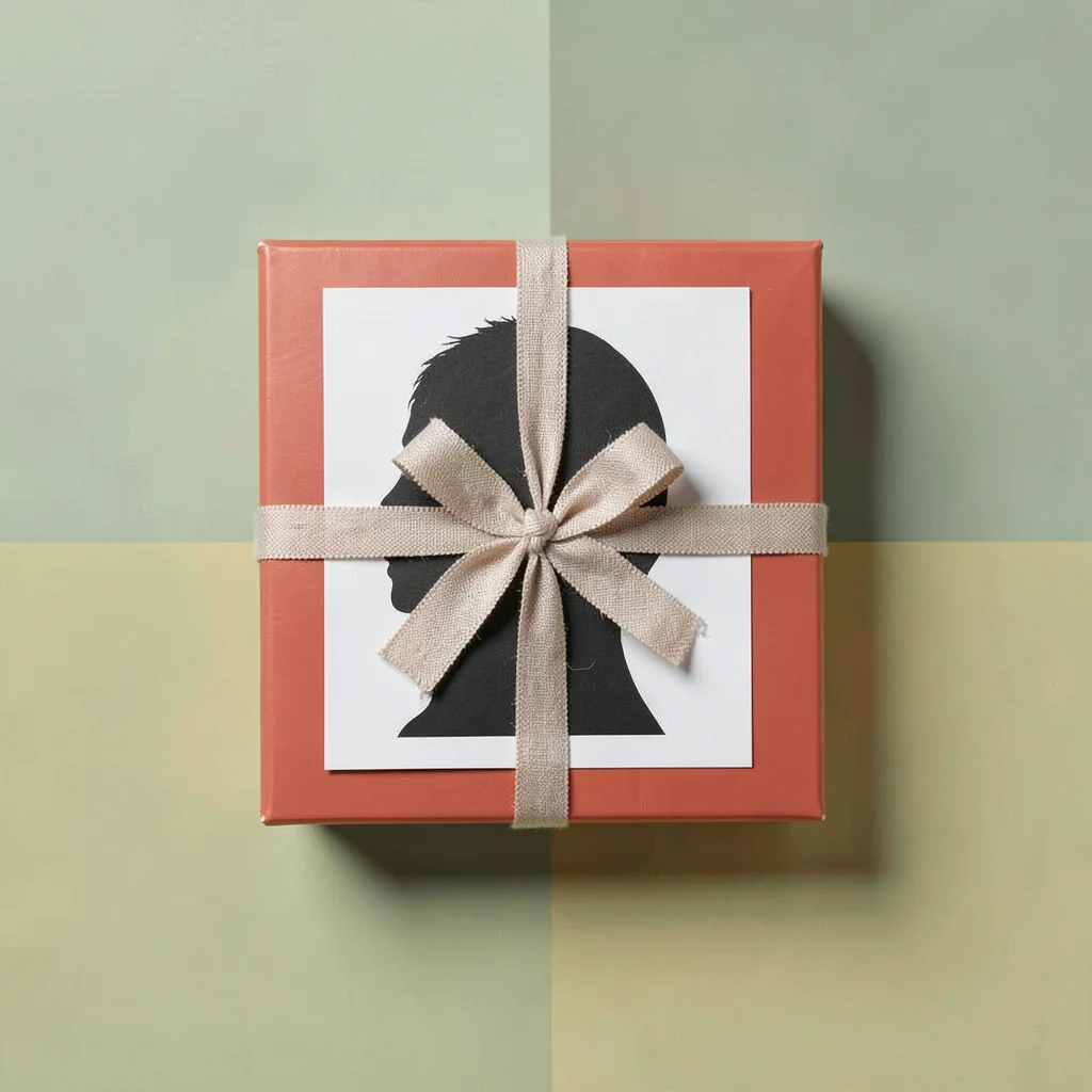 Catalog square of a single archival print box tied with linen ribbon on a sage f