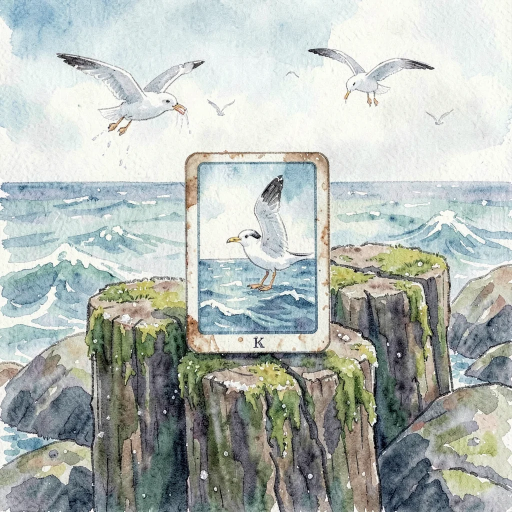 Social tile three, hand drawing a single card from a salt-stained deck on a moss