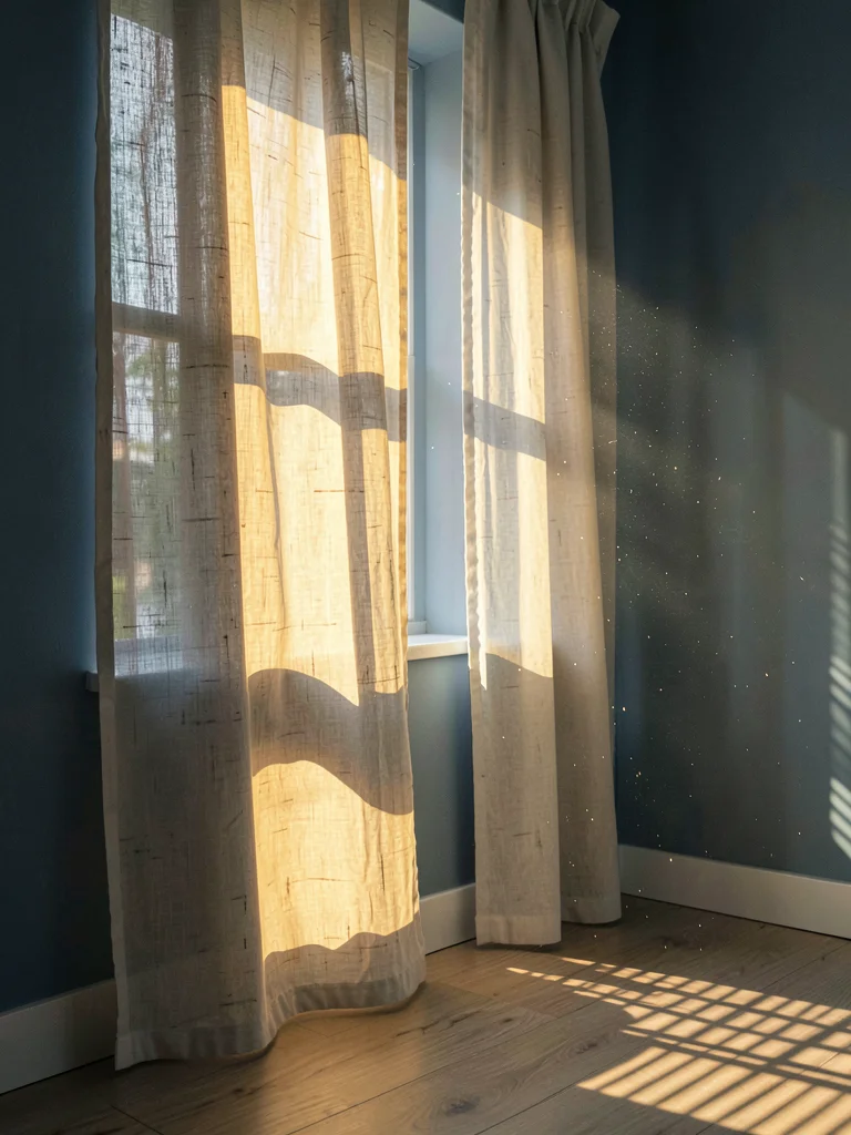 Bedroom window light shaft portrait