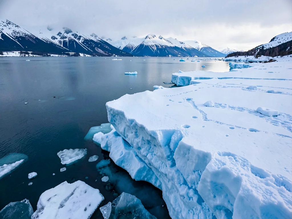 Ice shelf edge showing blue color of thick ice