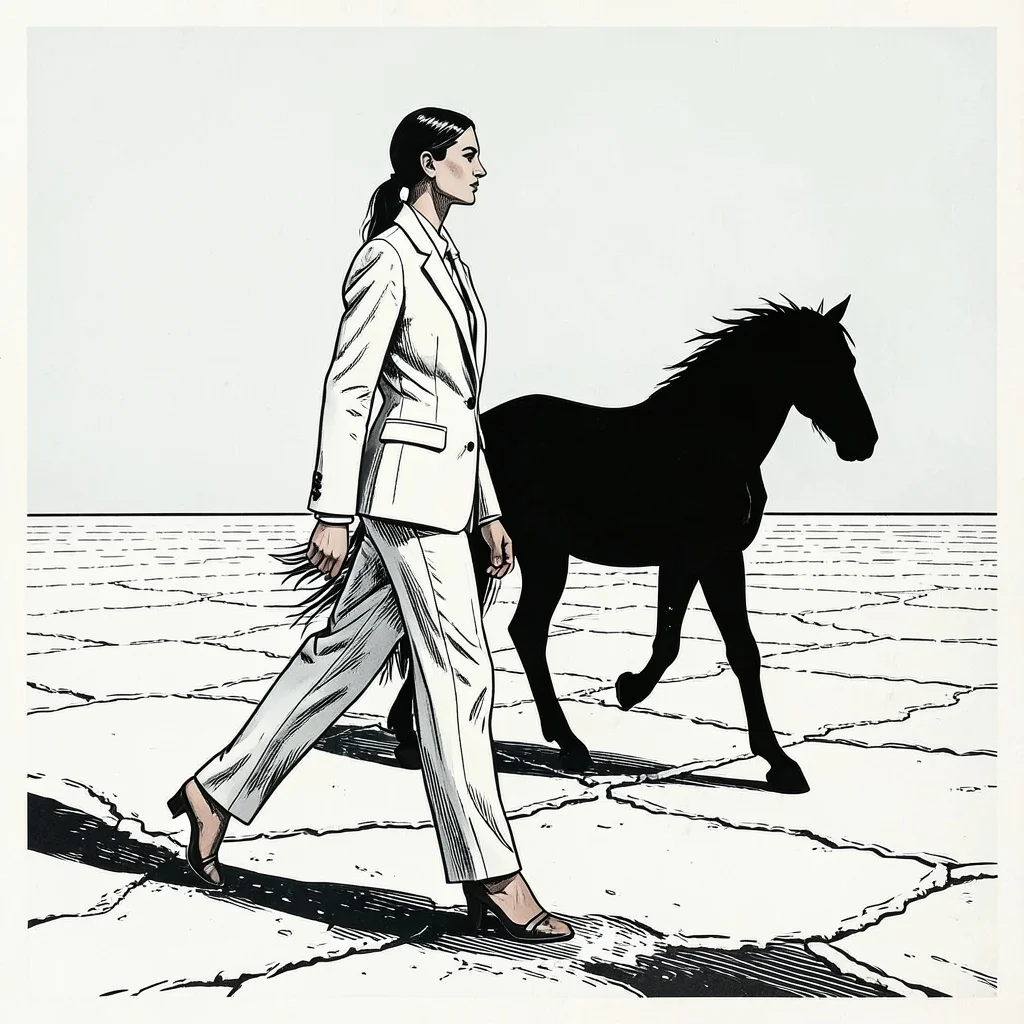 Salt Flat With Black Horse