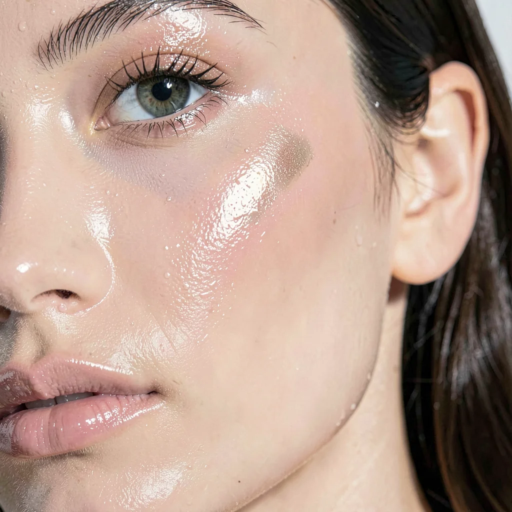 Dewy skin highlighter cheekbone