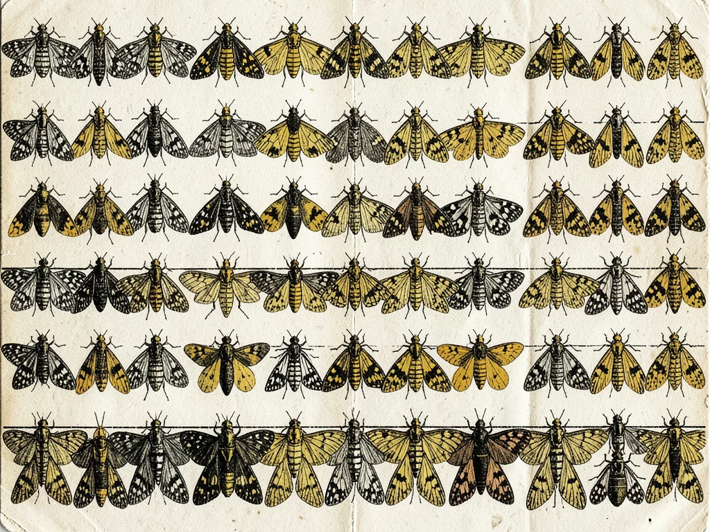 A dense arrangement of moths and beetles pinned in rows