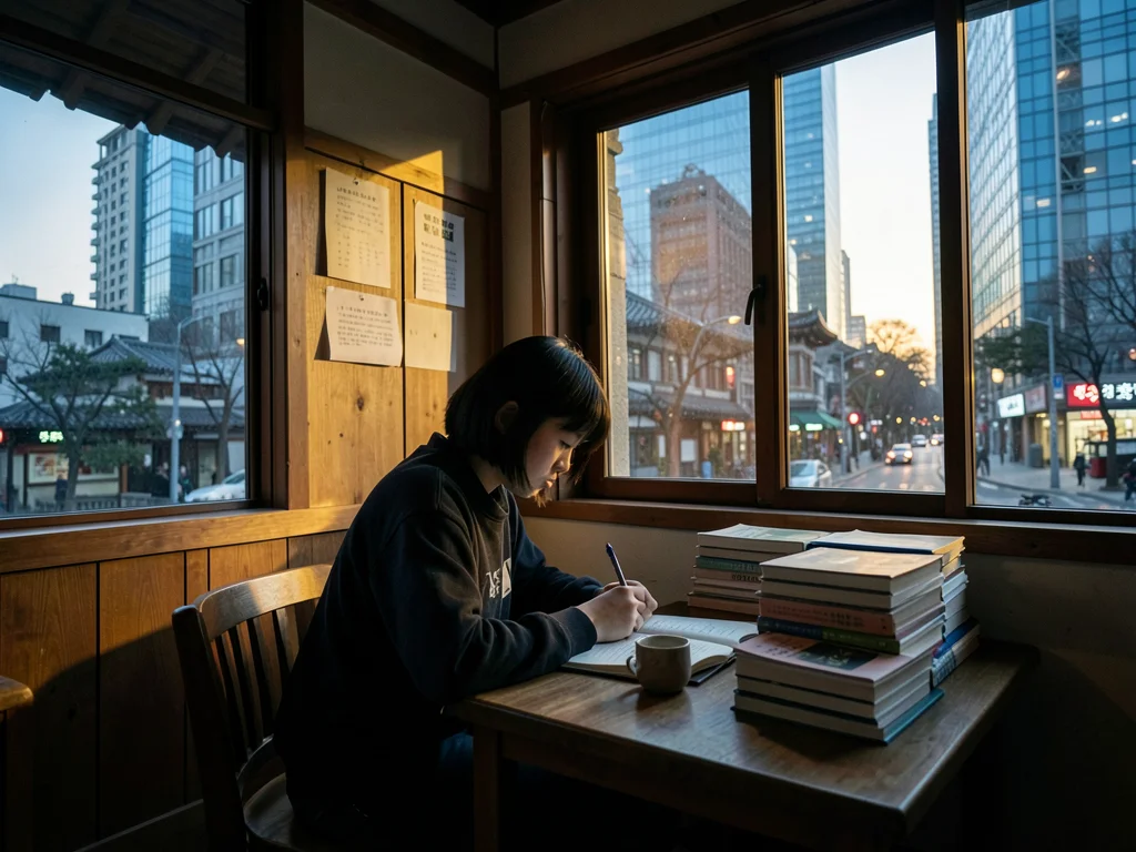 Student studying at dawn cafe