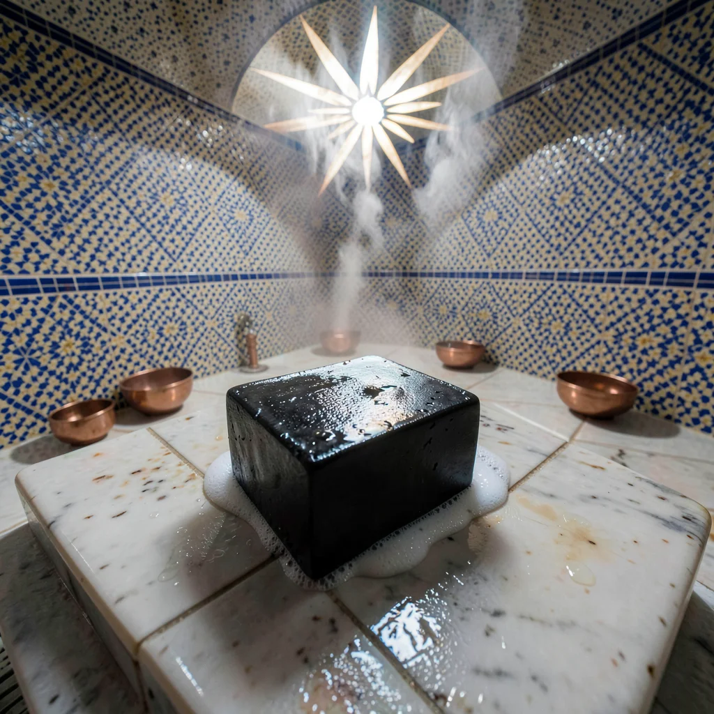 Black Savon Beldi on Wet Marble Overhead
