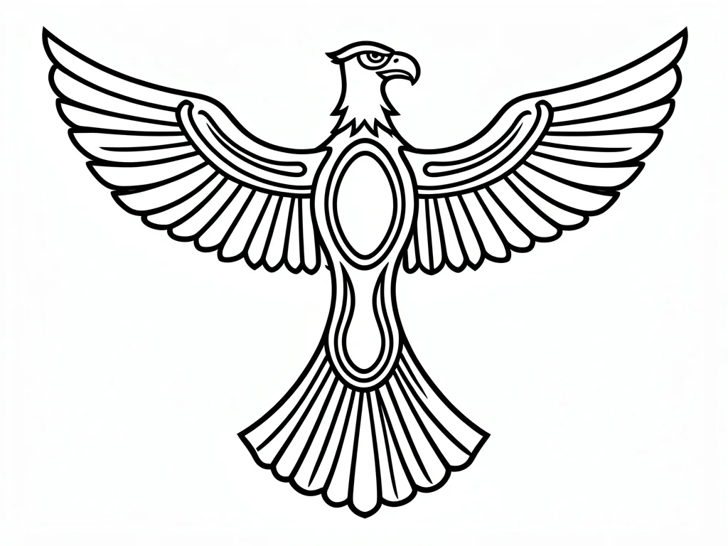 Eagle design — spread wings symmetrical, primary ovoid forms in chest, tail fan 