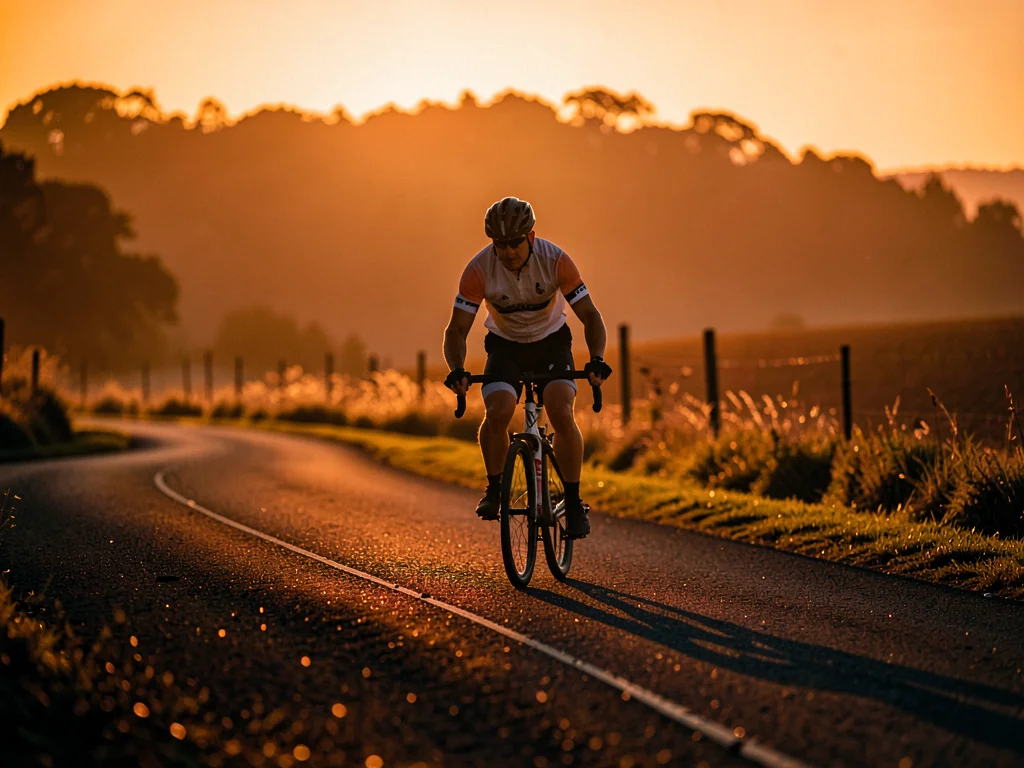 Cyclist on country road at dusk