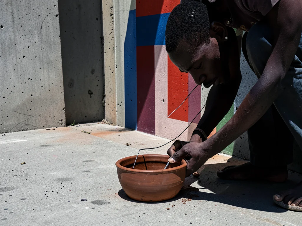 Potter trimming the foot of a leather-hard bowl with a wire tool