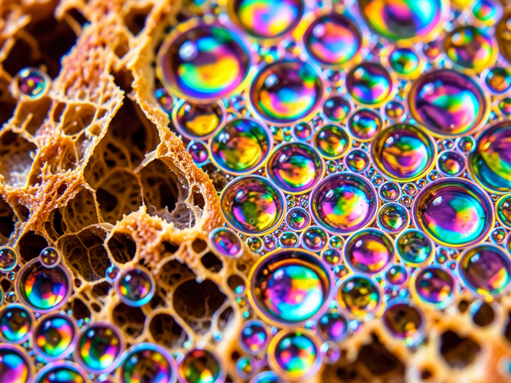 Extreme close-up of bread crust crackling, showing the network of tiny fractures