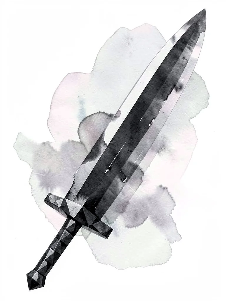 Oversized obsidian lowpoly two-handed greatsword with a wide faceted blade casti