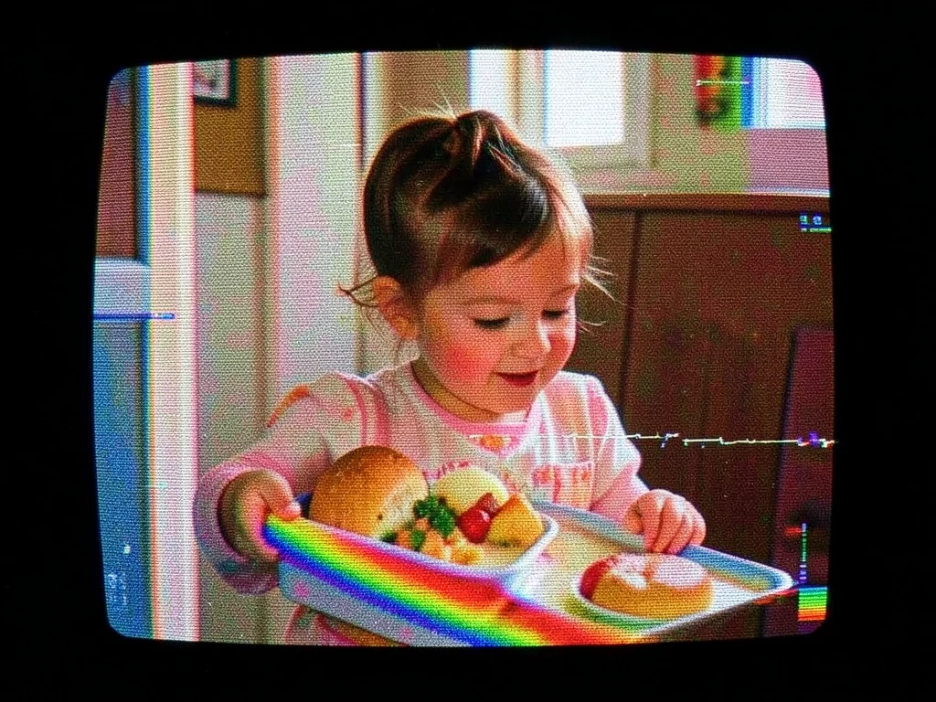 Tape-worn recording of mother's day morning, child bringing breakfast tray