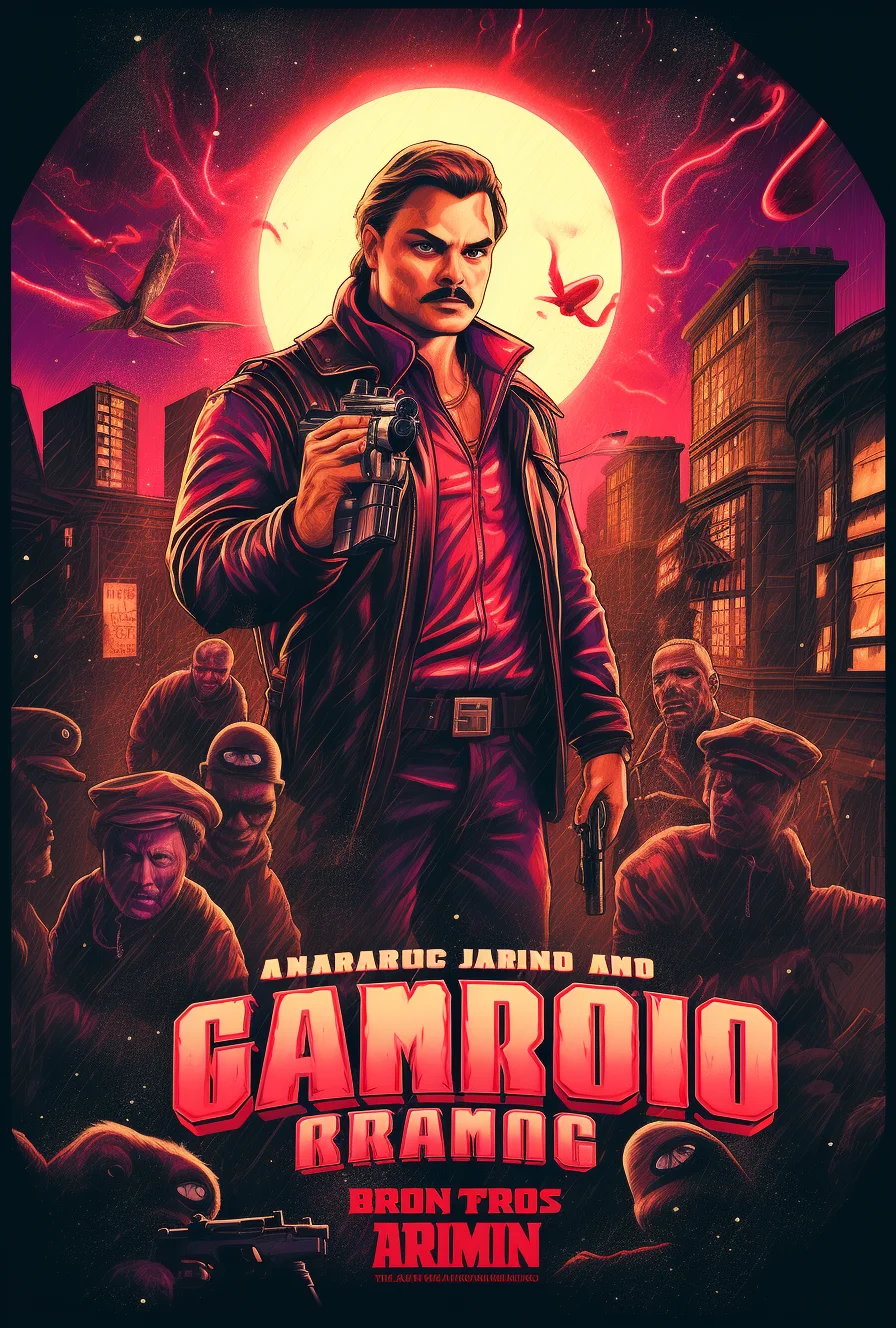 Tarantino movie poster of Super Mario Bros. Neon-lit