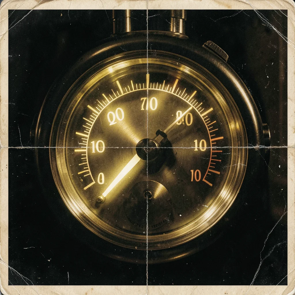 Aircraft altimeter face, rotating drum counter behind glass, luminous markings