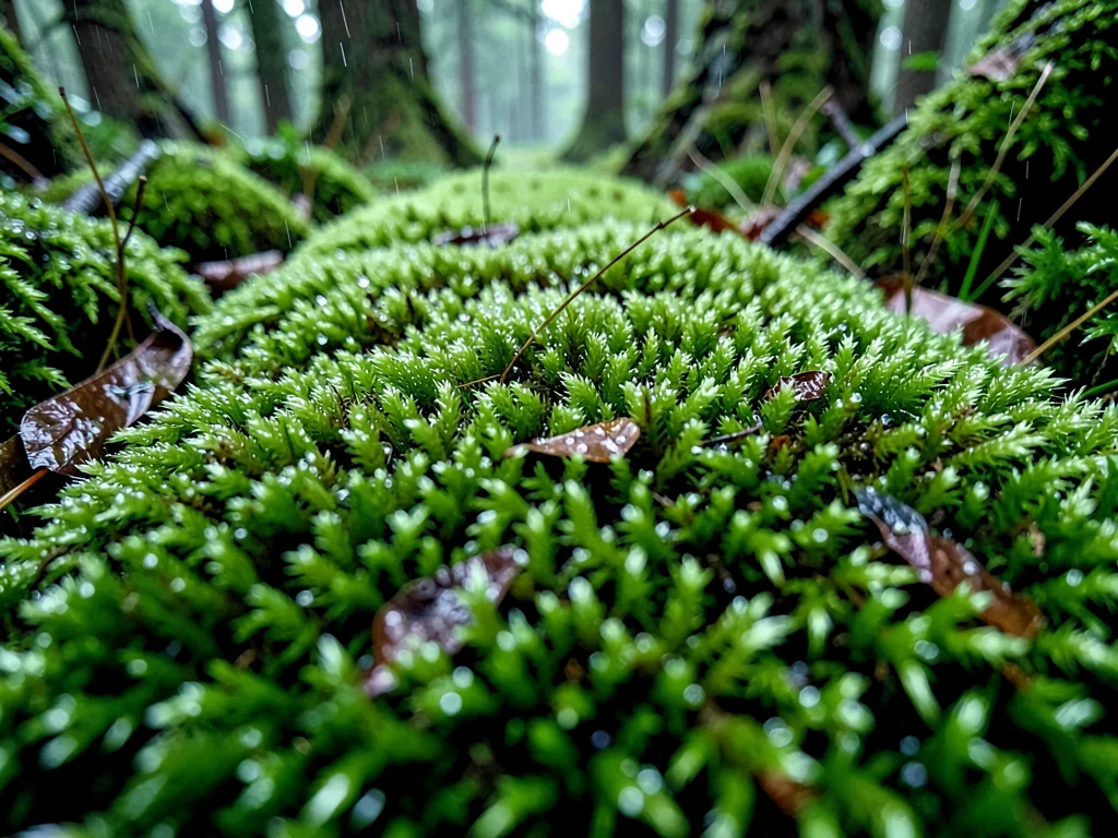 Damp moss after rain fully hydrated