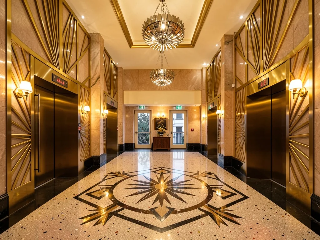 Twin Elevator Banks Grand Lobby