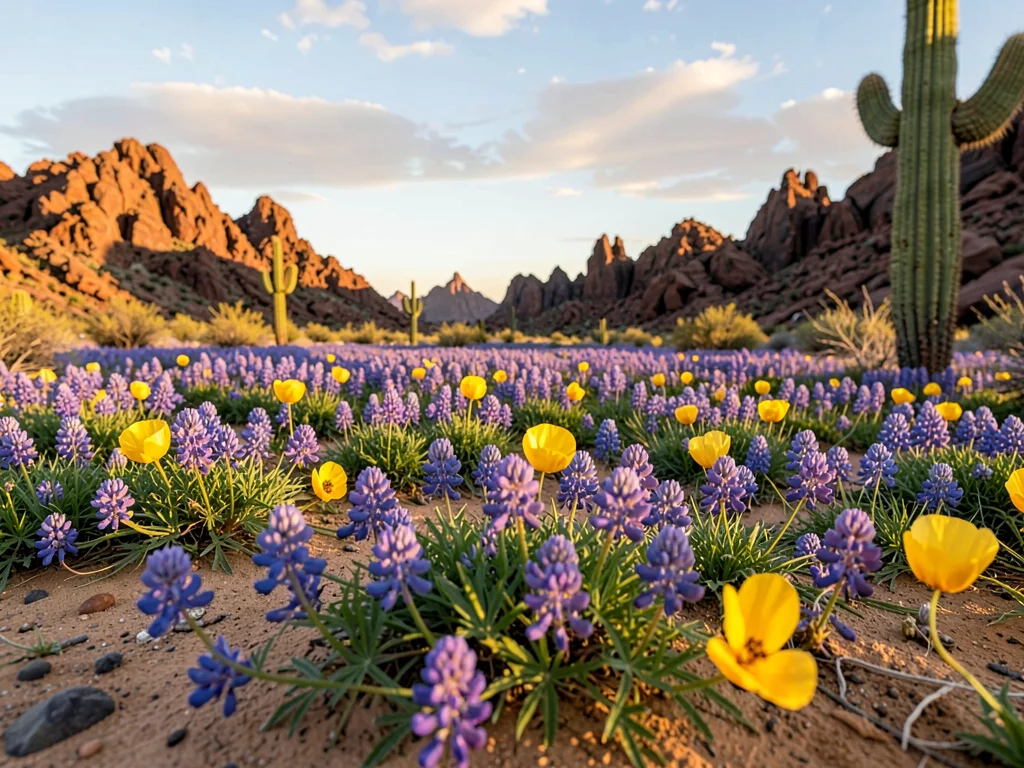 Lupine Field with Volcanic Rock