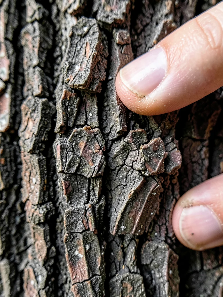 Rough tree bark with deep ridges begging to be traced by fingers