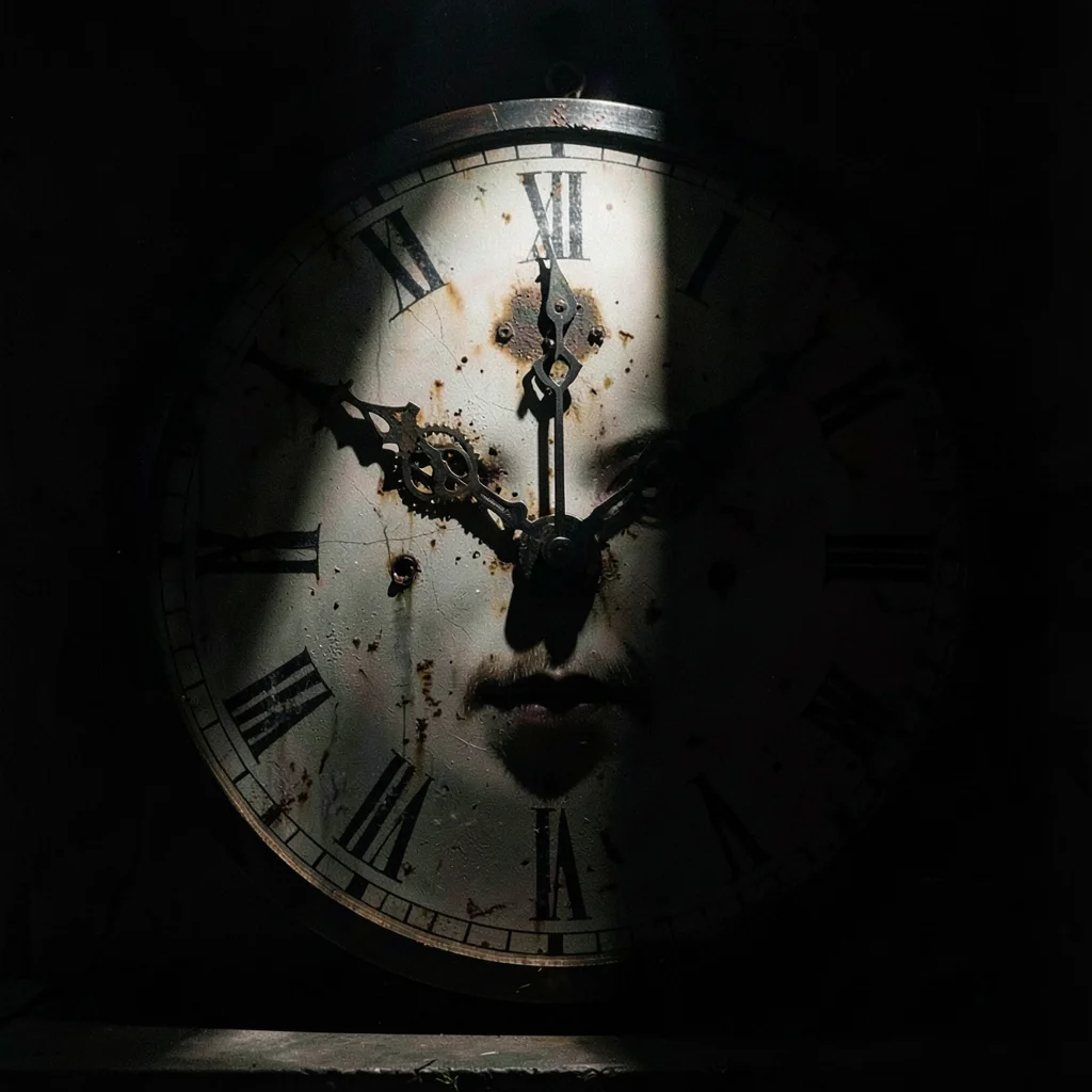 Old clock face in shaft of light