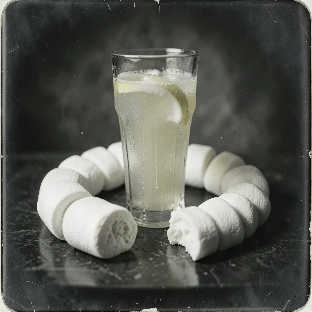 A tall glass of lemonade with condensation streaming down the sides, surrounded 