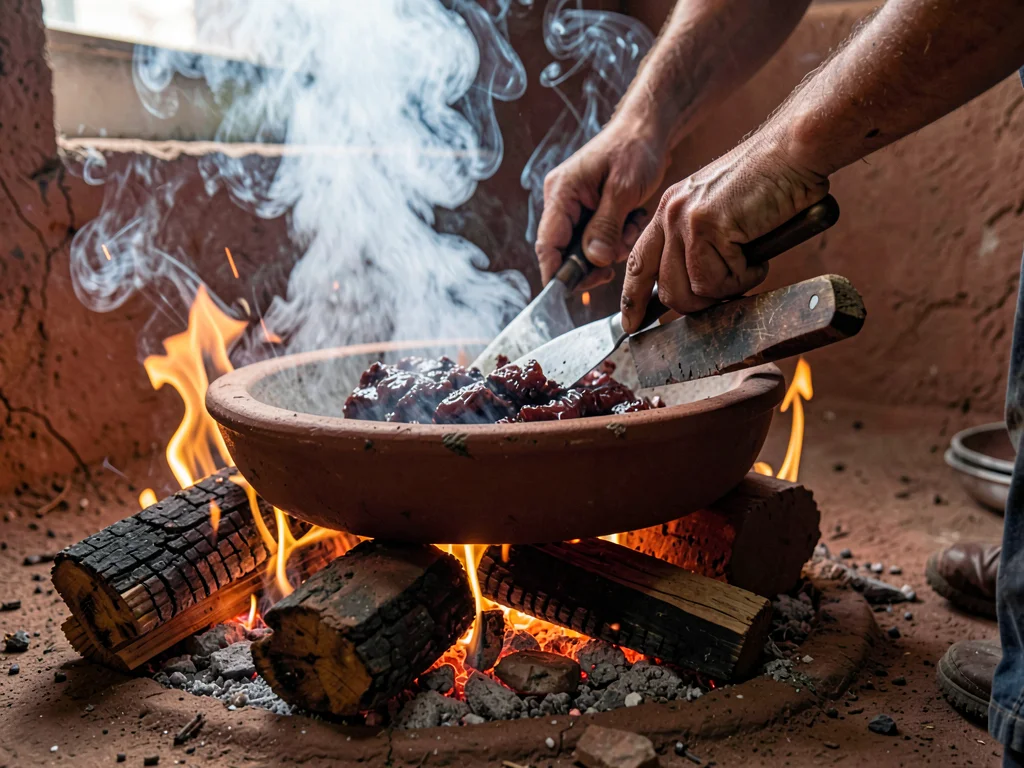 Wood Fire Glowing Beneath Clay Comal