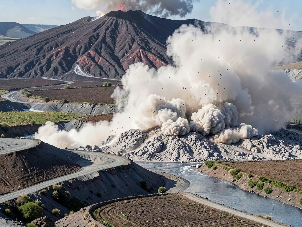 Agricultural land buried in ash