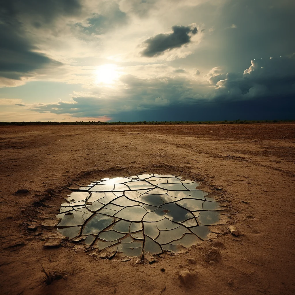 Photo In a dry barren land a mirror reflects a scene