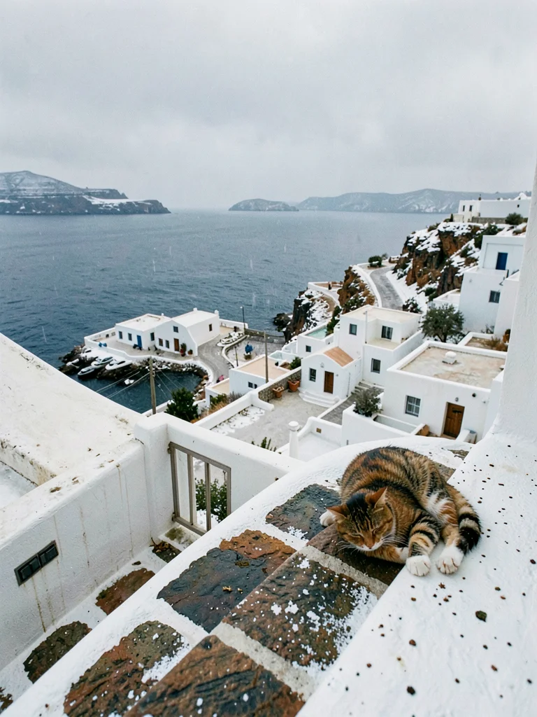 Two Cats on Whitewashed Steps
