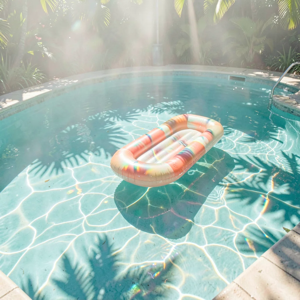Soft diffused tropical light filtering through water vapor, A swimming pool at m