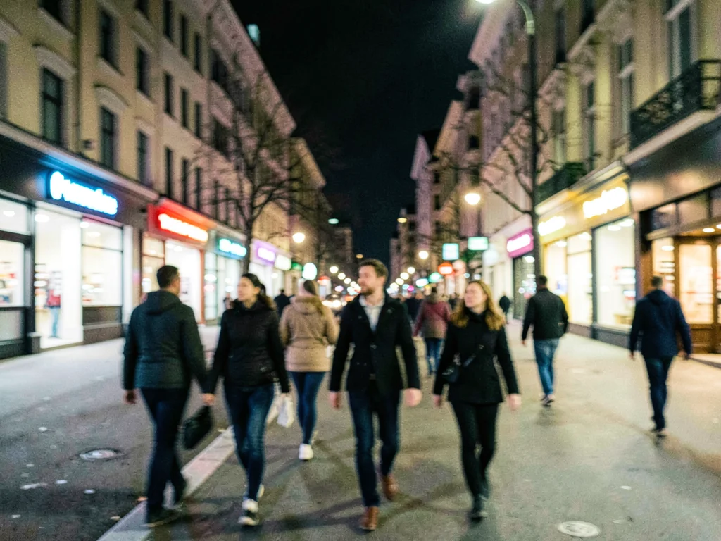 City at night walking pace blur