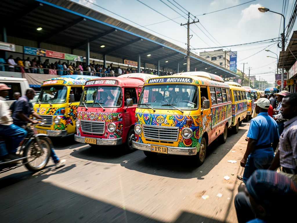 Kinetic Nairobi street energy, panned motion blur with sharp details, Row of dec