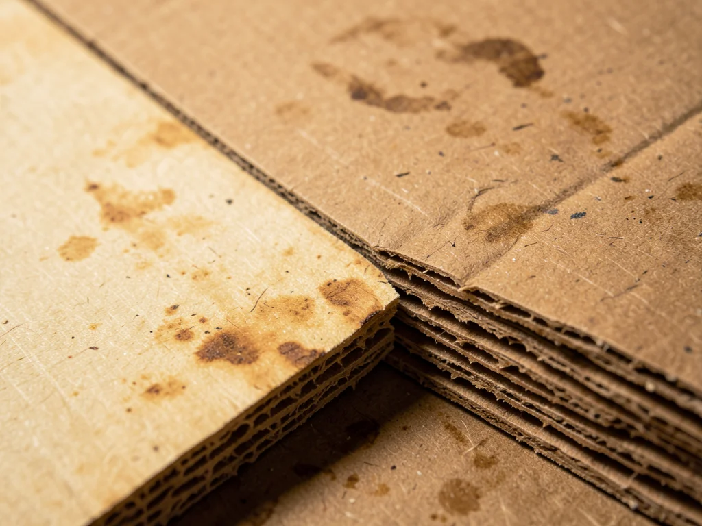 Cardboard sun-bleached on one half, sharp line where another box blocked the lig