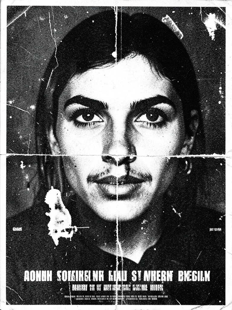 Photocopied horror movie poster degraded through generations, faces dissolving