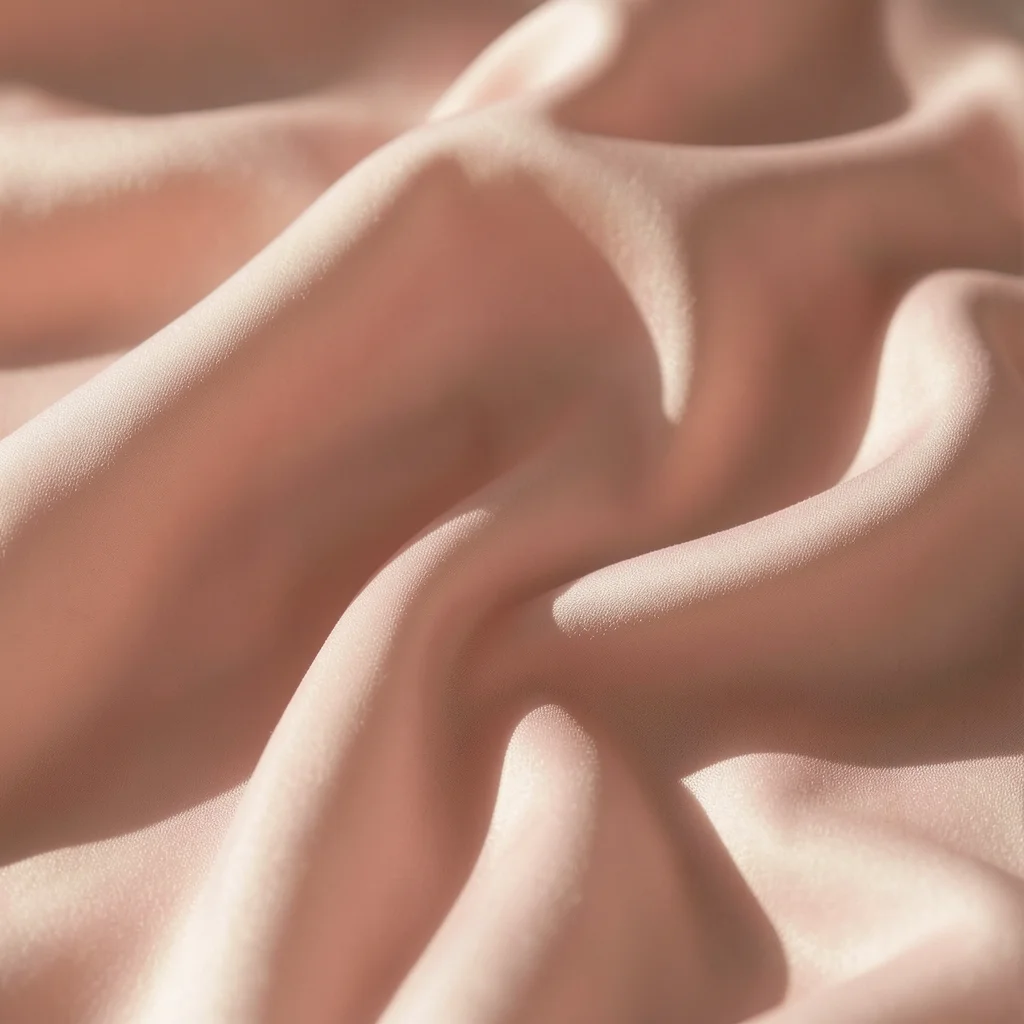 Silk chiffon draped with gentle folds, pale blush pink, soft studio light