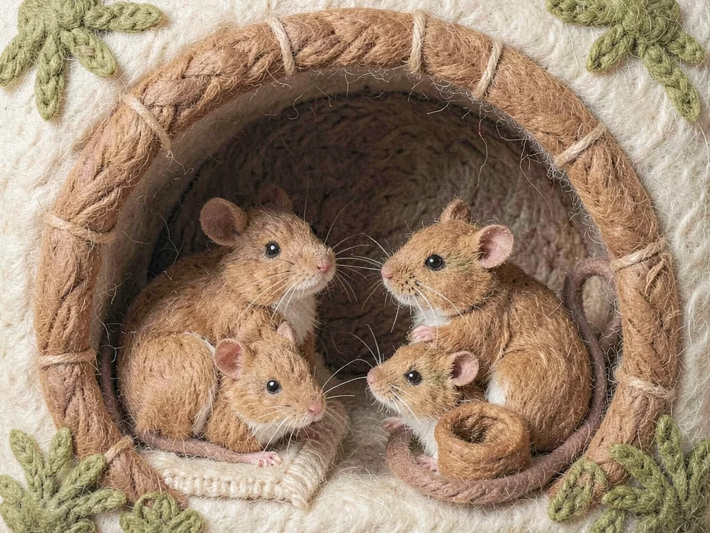 Mouse family in cozy burrow