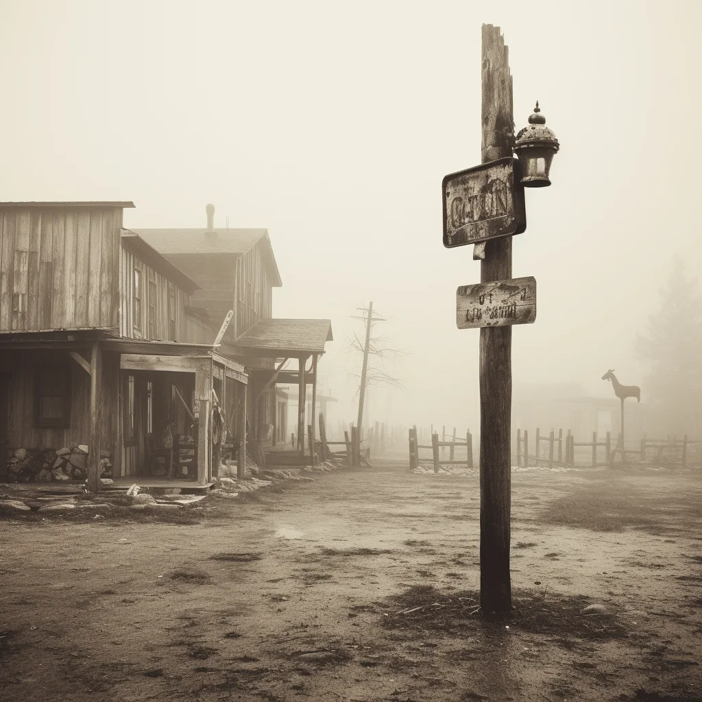 Old rustic deserted ghost town dreary winter morning