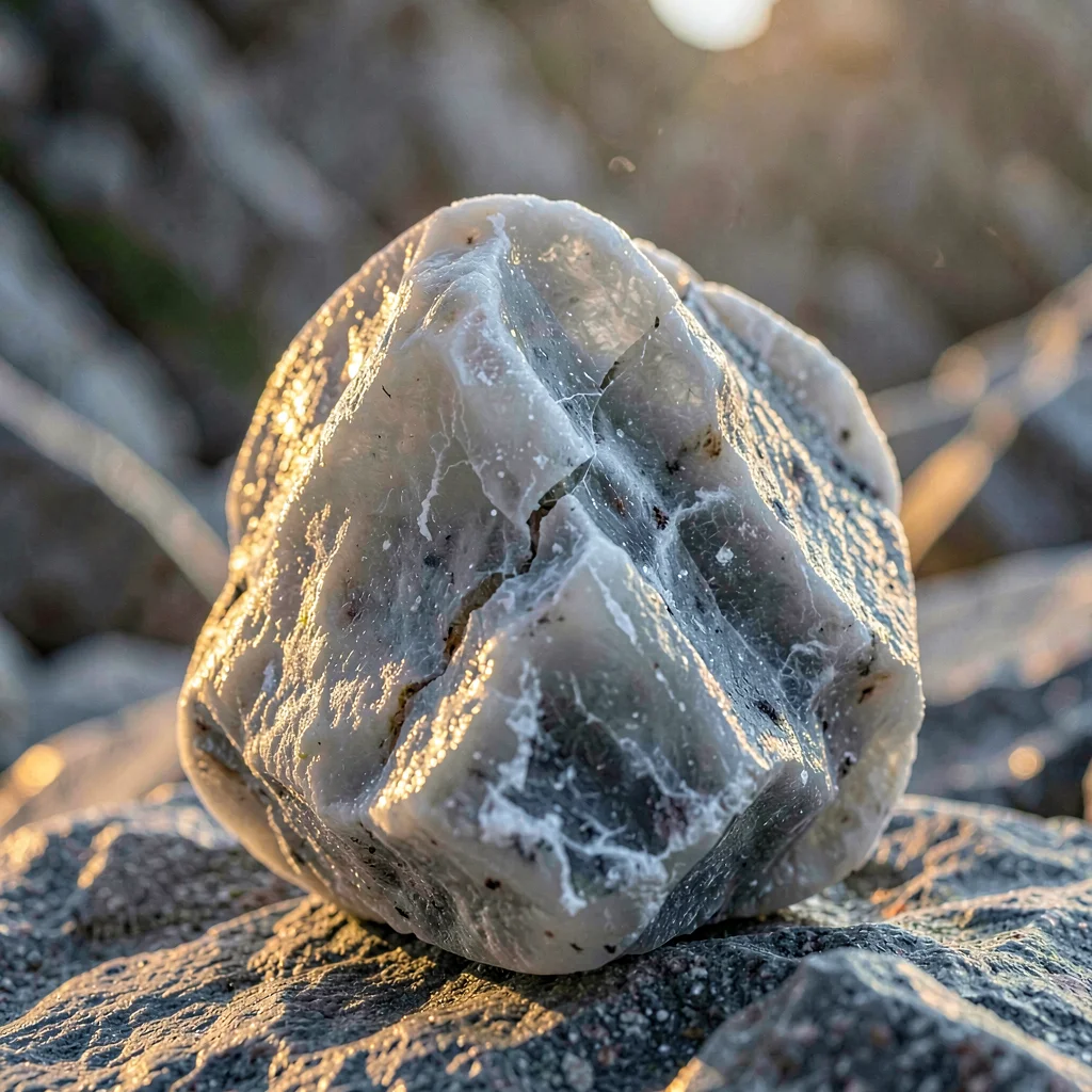Tight crop of a single ice rock with a small fissure, warm directional light