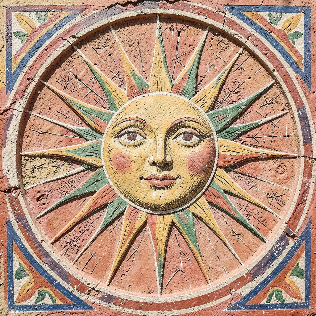 Sgraffito sun face