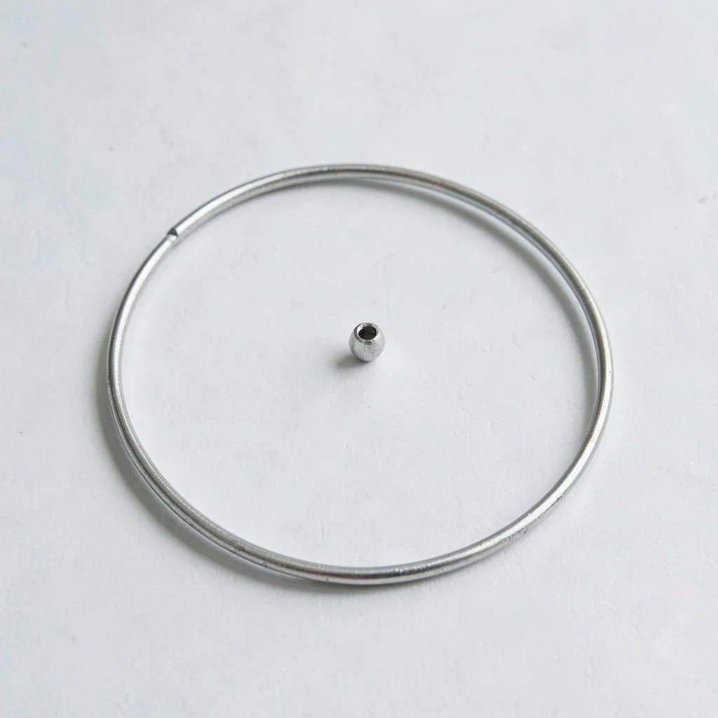 Catalog flat of a circular needle laid in a clean S-curve on a flat surface