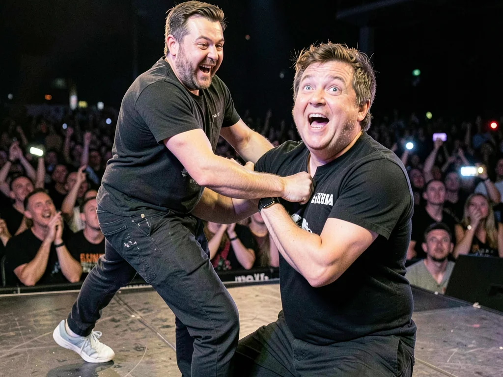 Person at concert being pulled on stage, moment of surprised selection