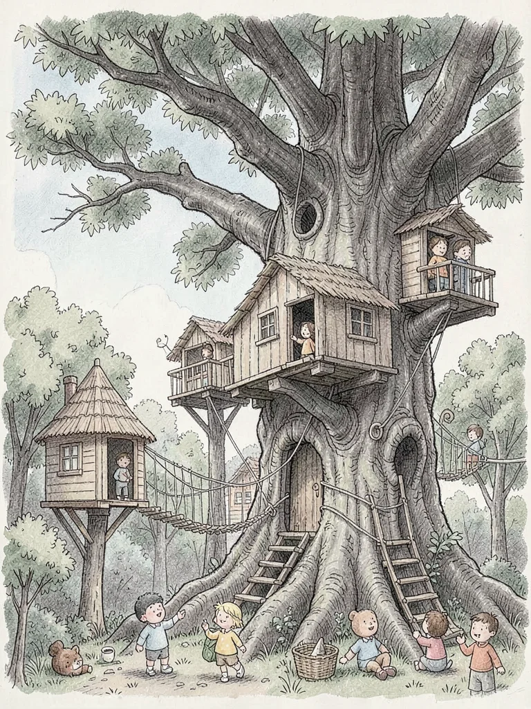Treehouse village in giant oak