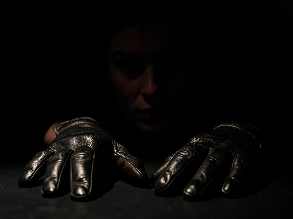 Leather gloves on dark surface
