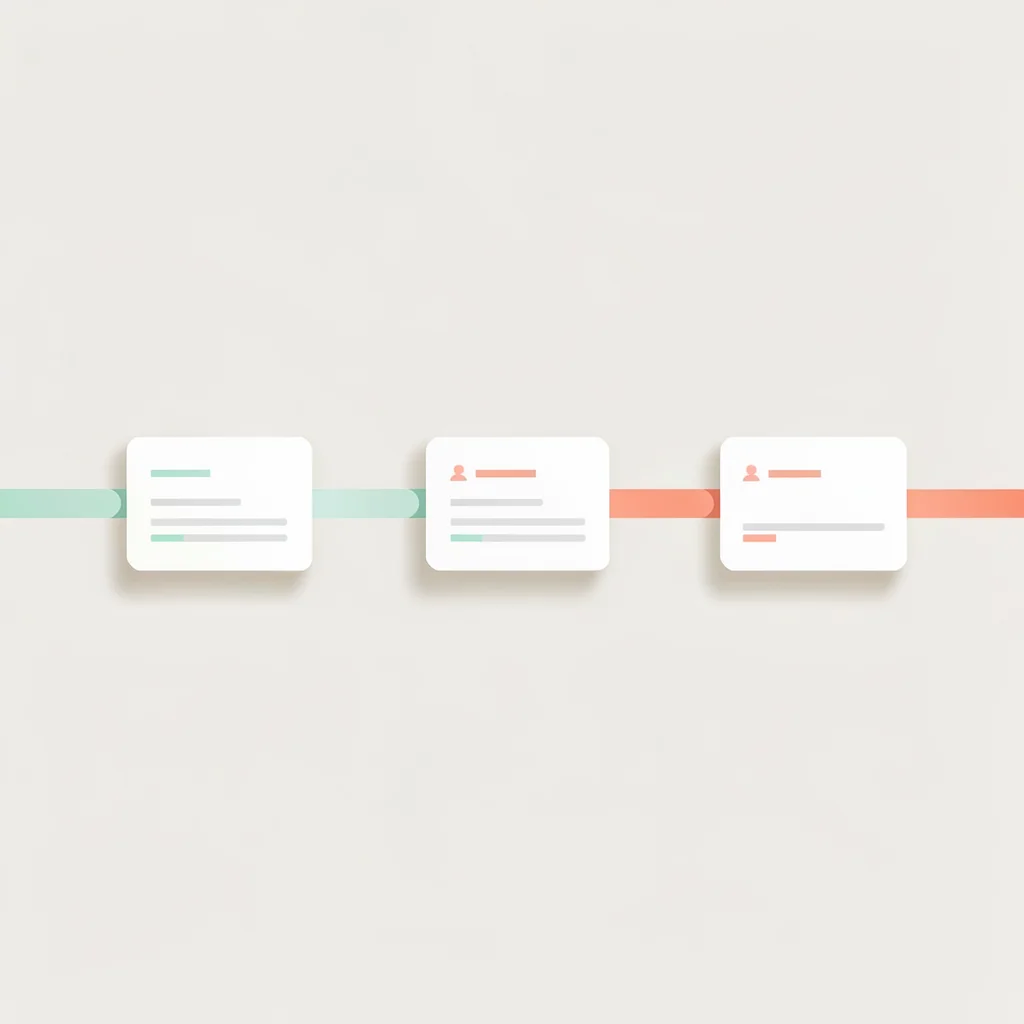 Flat illustrative survey-flow canvas with five connected question cards strung a