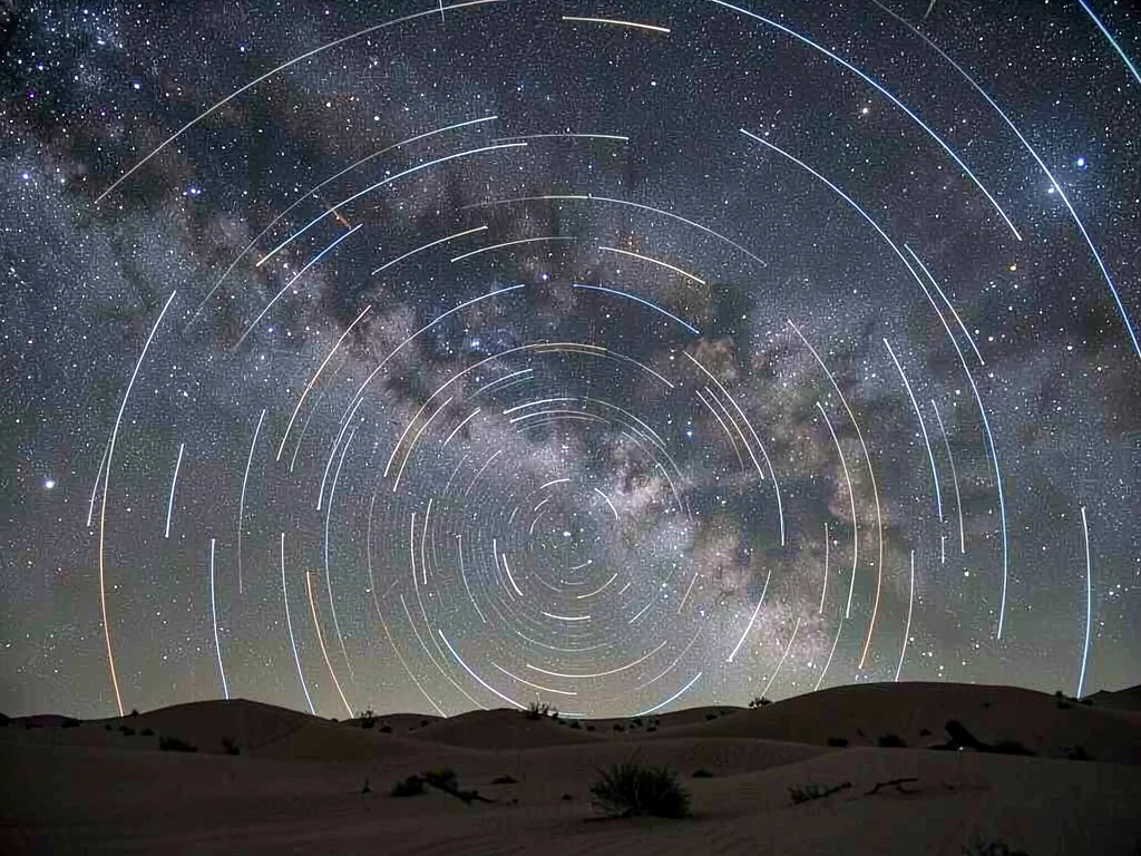 Star trails centered on celestial pole