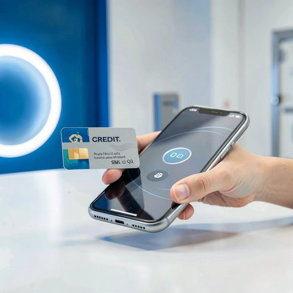 Editorial photograph, Credit card and smartphone for contactless payment, retail