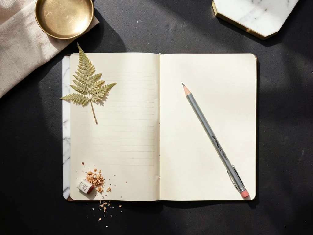 Open Notebook with Botanical Bookmark