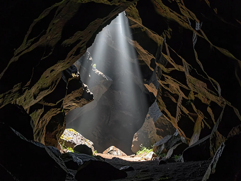 Shaft of light in cave entrance