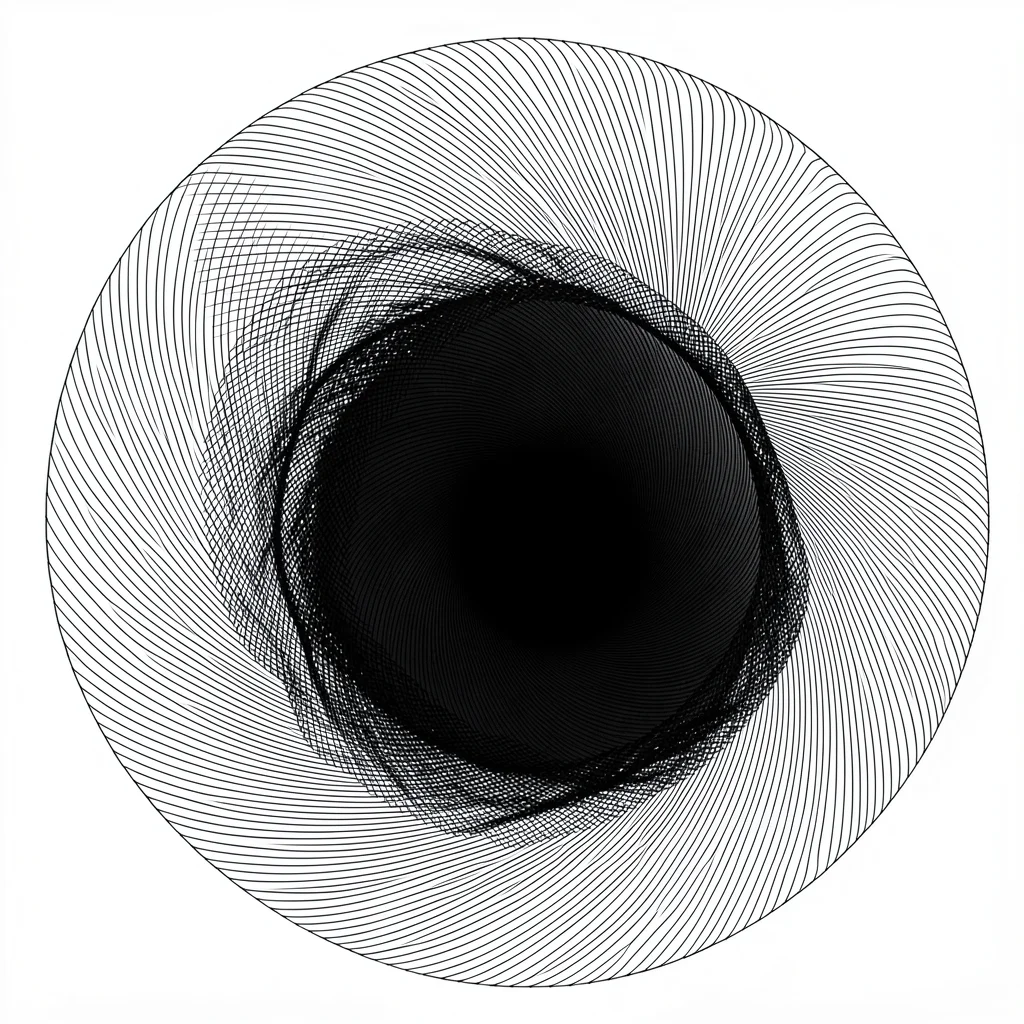 A circular vortex where flow field lines spiral inward to a dark center over a w
