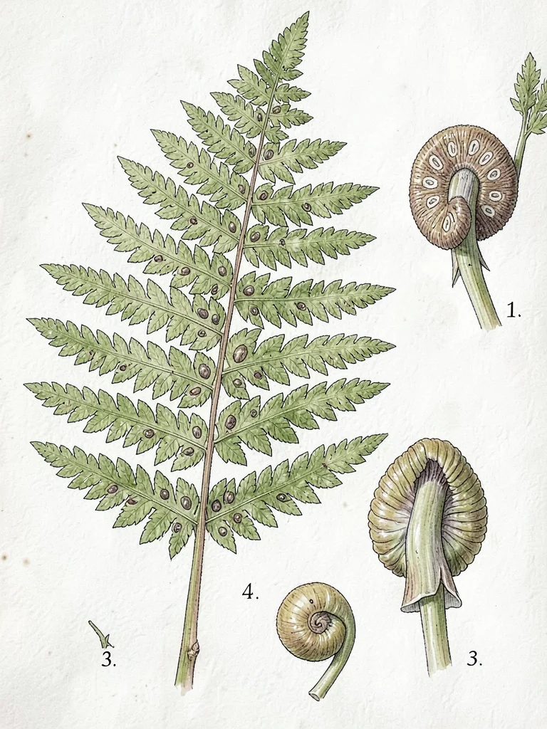 Fern botanical illustration with life stages