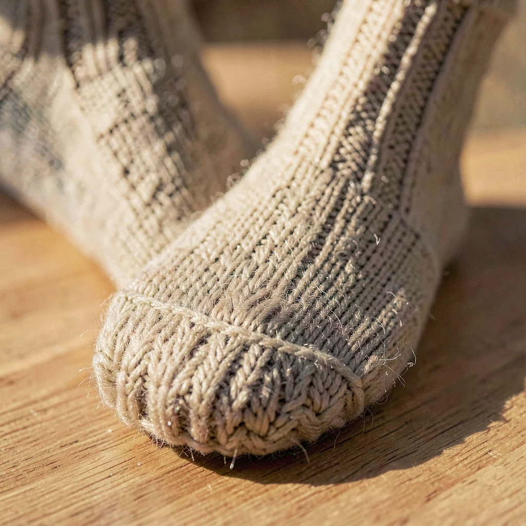 Helmar-mineralcut macro of cushioned-sole loop pile on an ankle sock, fine loops