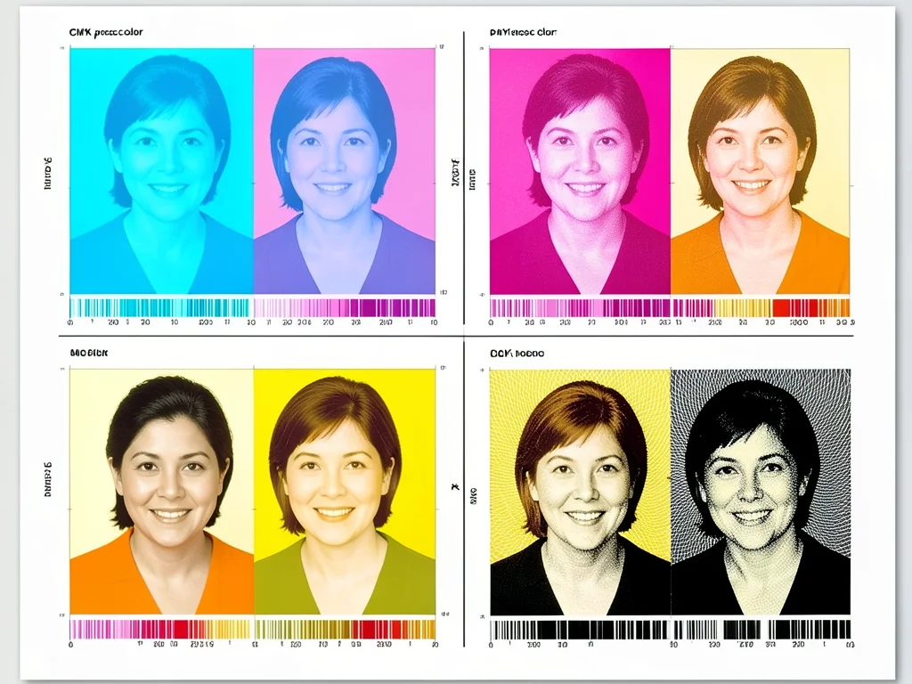 A sheet showing the same portrait printed four times — once each in only cyan, m
